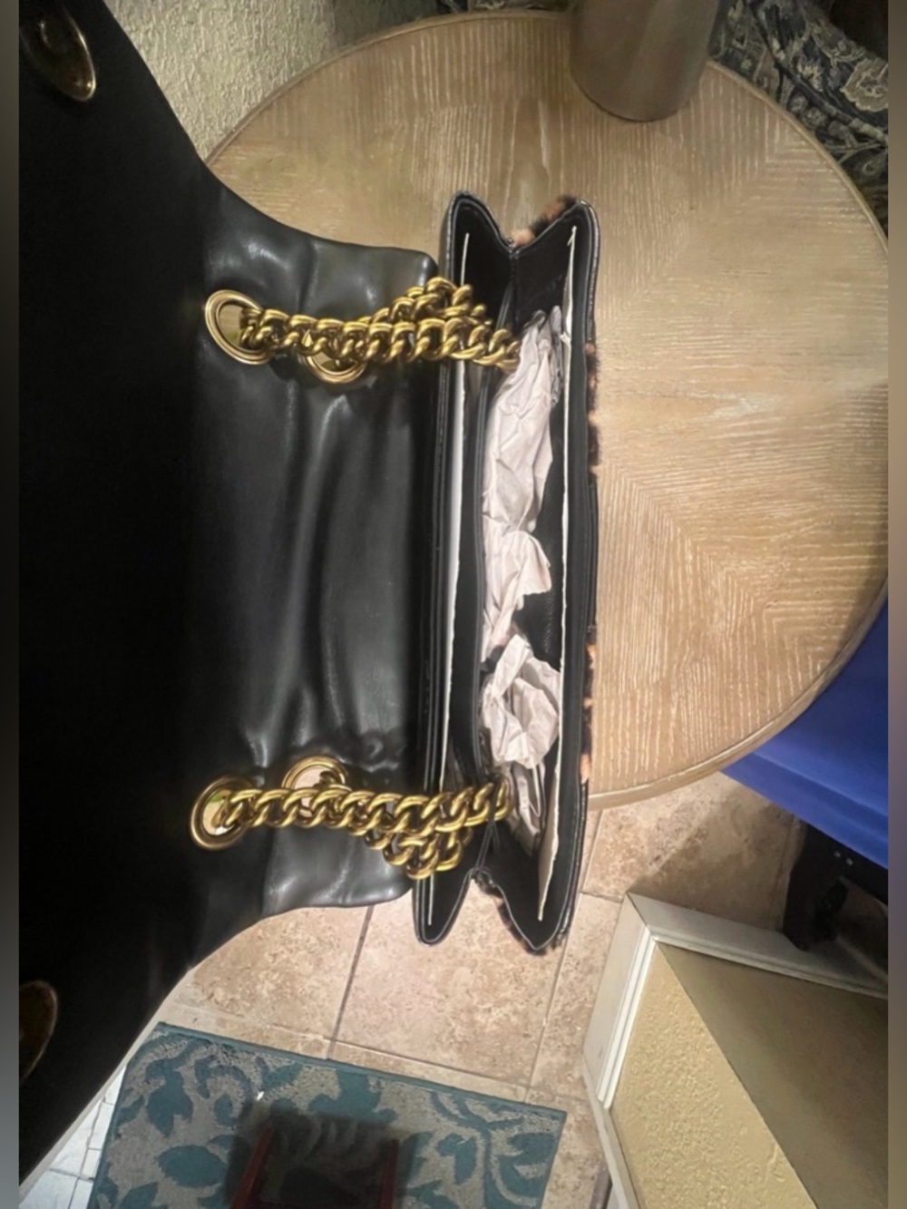 🐆Kurt Geiger Leopard Print & Black Patent Shoulder Bag with Gold Chain & Wallet - Picture 4 of 11
